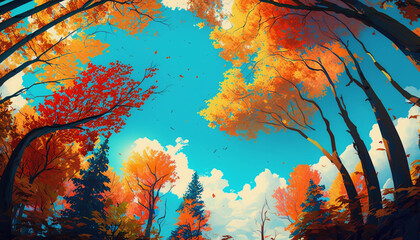 abstract watercolor background with tree autumn generative ai