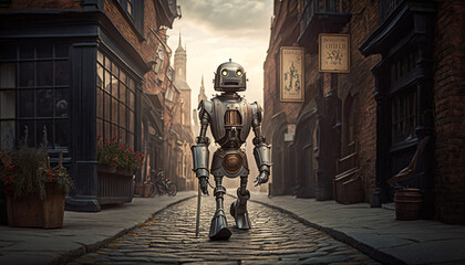 Naklejka premium robot cyborg for battle generative ai