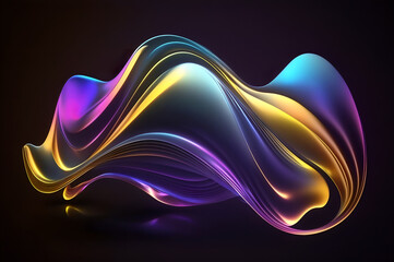 Modern holographic iridescent neon curved wave on dark background, made by Ai