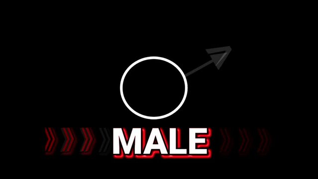 Male sign illustration with gent symbol for information direction with arrow. Colorful Neon flickering light 