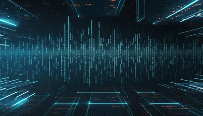 Digital binary code matrix background, scientific technology data binary code network conveying connectivity and data flood of modern digital age