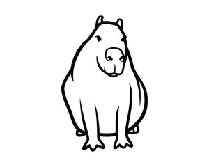 Fototapeta na wymiar Capybara Sits Upright Front View Illustration visualized with Silhouette Style