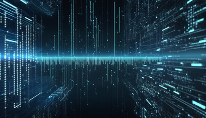 Digital binary code matrix background, scientific technology data binary code network conveying connectivity and data flood of modern digital age