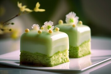 Fototapeta na wymiar Mung bean cake, square-shaped with a very light green color