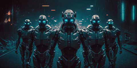 Background of AI robots taking over the planet. Generative AI