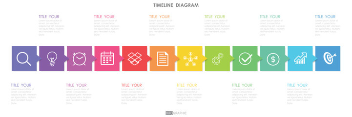 project timeline diagram Infographic roadmap template for business. 12 Months modern Timeline diagram calendar with presentation vector infographic.	