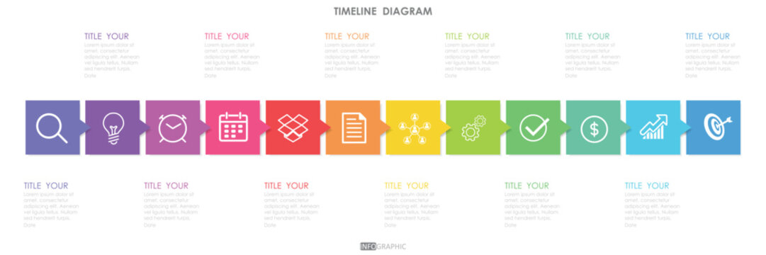 project timeline diagram Infographic roadmap template for business. 12 Months modern Timeline diagram calendar with presentation vector infographic.	