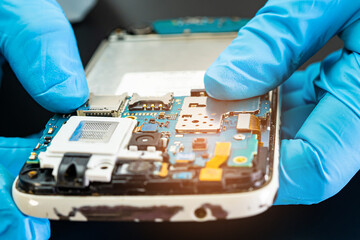 Repairing and upgrade mobile phone, electronic, computer hardware and technology concept.