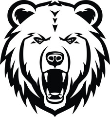 Angry Bear Roaring Logo Monochrome Design Style
