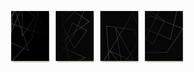 A collection of abstract line art geometric wall decor with monochrome lines on a dark background. Ideal for interior design and wall hangings.