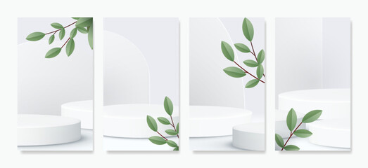 A modern, minimalist scene with geometric shapes and a white podium for showcasing products, creating mock-ups, and displaying cosmetics.