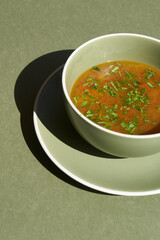 Bowl of soup with vegetable and beef