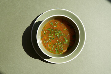 Bowl of soup with vegetable and beef