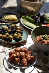 Table with food and snacks, close-up