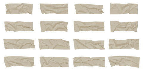 Realistic adhesive tape collection Sticky scotch tape of different sizes. Vector illustration.