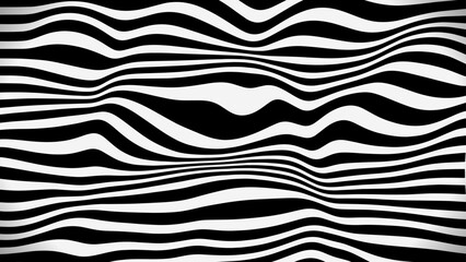 A unique abstract geometric texture featuring black and white lines. The wavy, curving distortion effect creates a dynamic, warped appearance. Perfect for banners, ads, posters, and backgrounds.