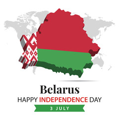 Belarus Independence Day, 3d rendering Belarus Independence Day illustration with 3d map and flag colors theme