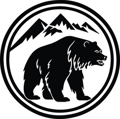 Obraz na płótnie Canvas Grizzly Bear Logo Monochrome Design Style 