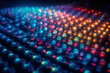 Obraz premium Abstract tech background with bright neon lights. Glowing neon light bulbs. Generative AI