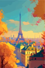 Foto op Canvas Paris city of love. Romantic poster of france capital. Vector art painting of landmark. Magical colorful artwork. Eiffel tower and architecture. Colorful  bohemian city.  © Fortis Design