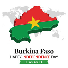 Obraz premium Burkina Faso Independence Day, 3d rendering Burkina Faso Independence Day illustration with 3d map and flag colors theme