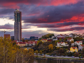 Morning Reflection over Gothenburg Skyline.