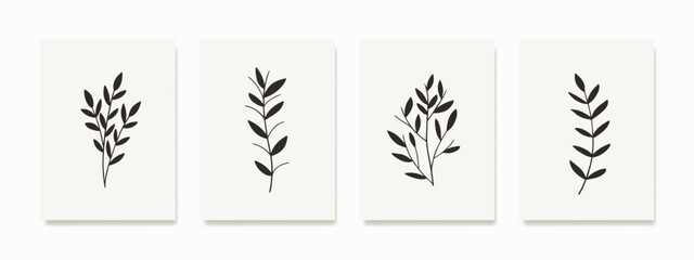 Minimalist black and white leaf wall art. Wall decor for home decor, posters, wallpapers, cards, and backgrounds.