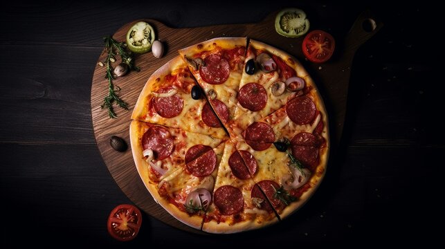 Leckere Salami Pizza Fotofotografie im Studio ai generativ