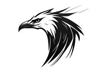 A minimalistic logo made of lines featuring the silhouette of a eagle head, simple triangular shapes and lines