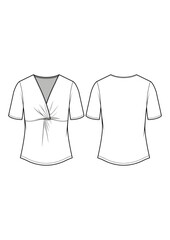 Womens twist detailed short sleeve top technical drawing / flat sketch /CAD / ADOBE Illustrator vector digital download