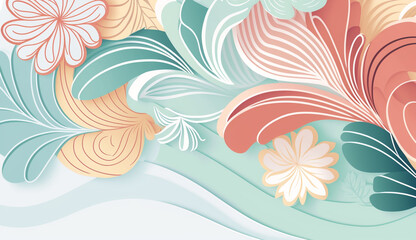 Fototapeta na wymiar abstract floral background with flowers and leaves in pastel colors. Generative Ai