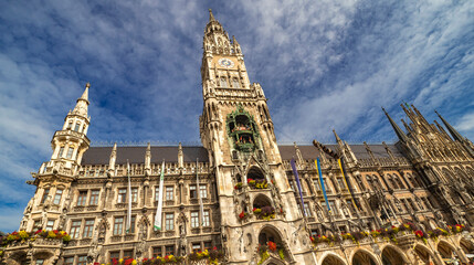 Fototapeta premium New Town Hall, 19th Century Gothic Revival Style, Marienplatz, Munich, Bavaria, Germany, Europe