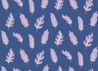 Seamless pattern with purple feathers. Beautiful nature texture in flat style.