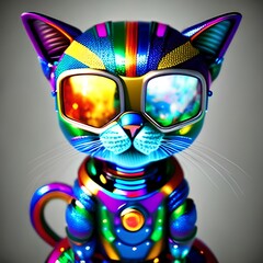 Cool robotic cat, colourful cat, wallpaper, background