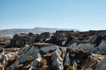 Rock formations at Nevsehir province, Turkey. Eroded volcanic landscape of Cappadocia