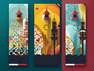 A set of three banners with arabic calligraphy ramadan design