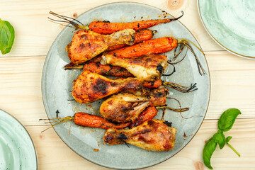 Grilled chicken legs and vegetables