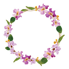 watercolor purple queens flower bouquet wreath frame