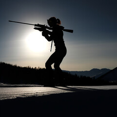 biathlon, silhouette, gun, soldier, vector, rifle, weapon, war, woman, black, illustration, people, person, golf, military, music, shooting, golfer, men, shooter, woman, boy, sport, generative ai