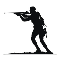 biathlon, silhouette, gun, soldier, vector, rifle, weapon, war, woman, black, illustration, people, person, golf, military, music, shooting, golfer, men, shooter, woman, boy, sport, generative ai