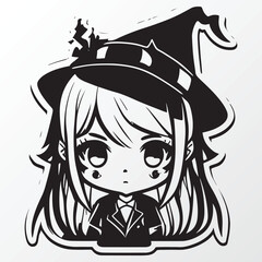 A sketch of a witch girl character 