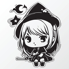 A sketch of a witch girl character 