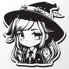 A sketch of a witch girl character 
