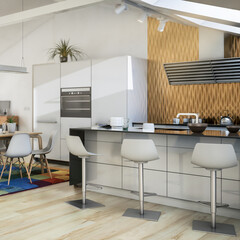 Geräumige Dachwohnung im Loft- Ausbau (Detail) - 3D Visualisierung