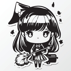 A sketch of a witch girl character 