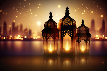 Old tradition designs of lanterns for lighting holy month of prayer in ramadan AI generated