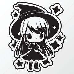A sketch of a witch girl character 