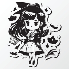 A sketch of a witch girl character 