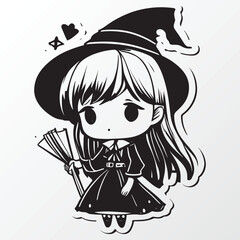 A sketch of a witch girl character 