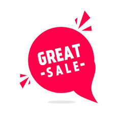 Banner Great sale speech bubble icon. Promotional discount design template. Flat style vector illustration.
